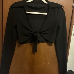 Elegant Black Tie-Front Women's Top